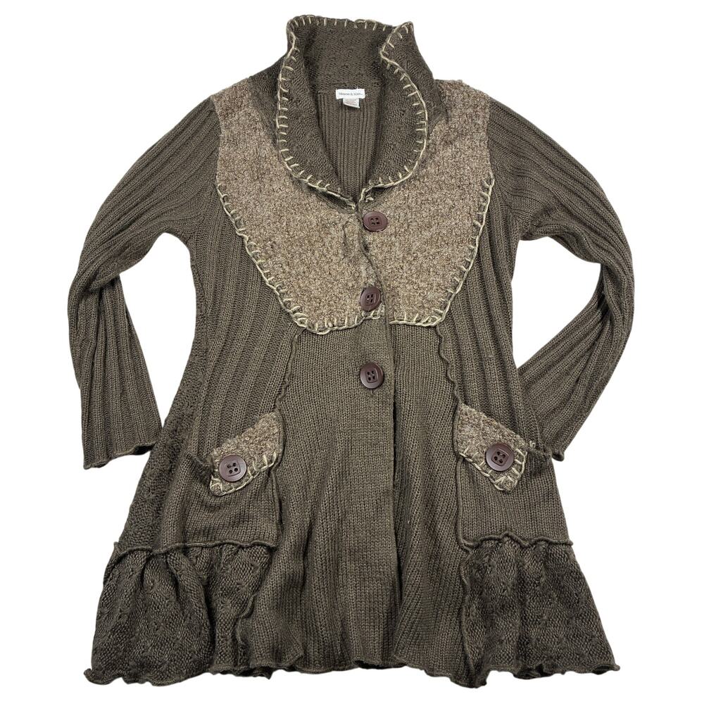 Monroe & Main Duster Cardigan Women Plus 1X Olive Mohair Wool Sweater Whimsygoth